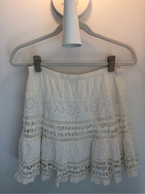 LoveShackFancy Cream Lace Tiered Skirt